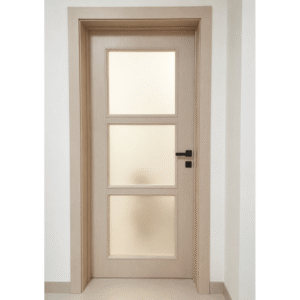 Modern light color WPC door with frosted glass